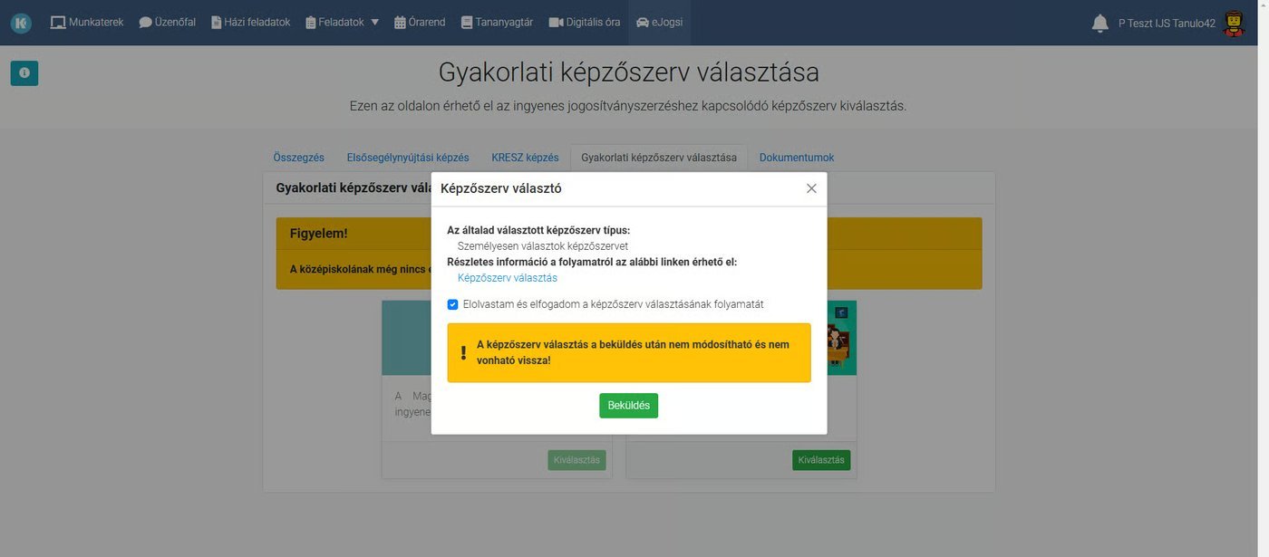 DKT eJogsi — képzőszerv választó megerősítése