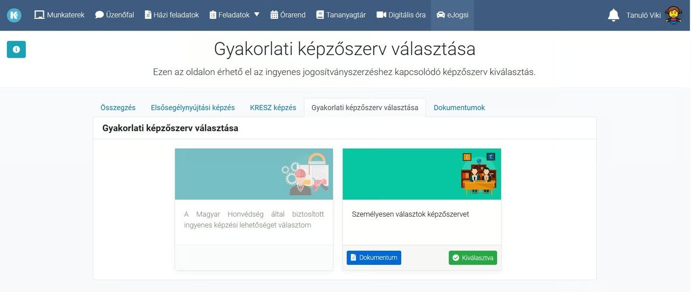 DKT eJogsi — kiválasztott képzőszerv, dokumentum letöltése