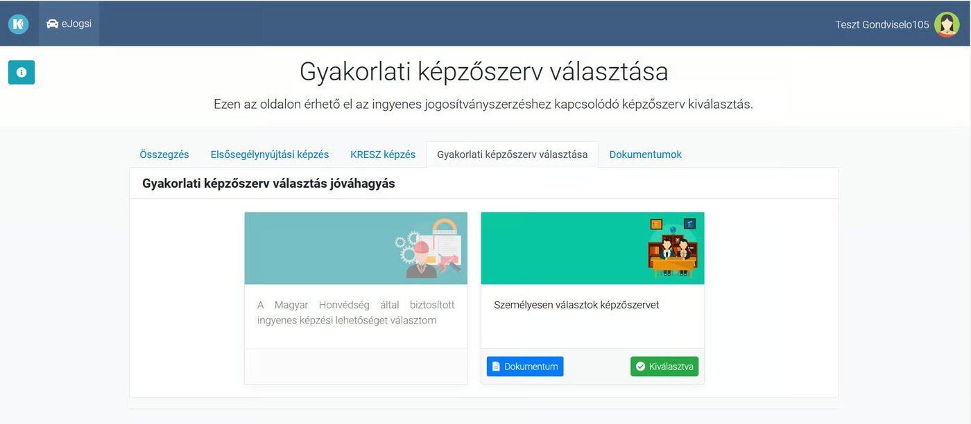 DKT eJogsi — gondviselő által jóváhagyott képzőszerv-választás